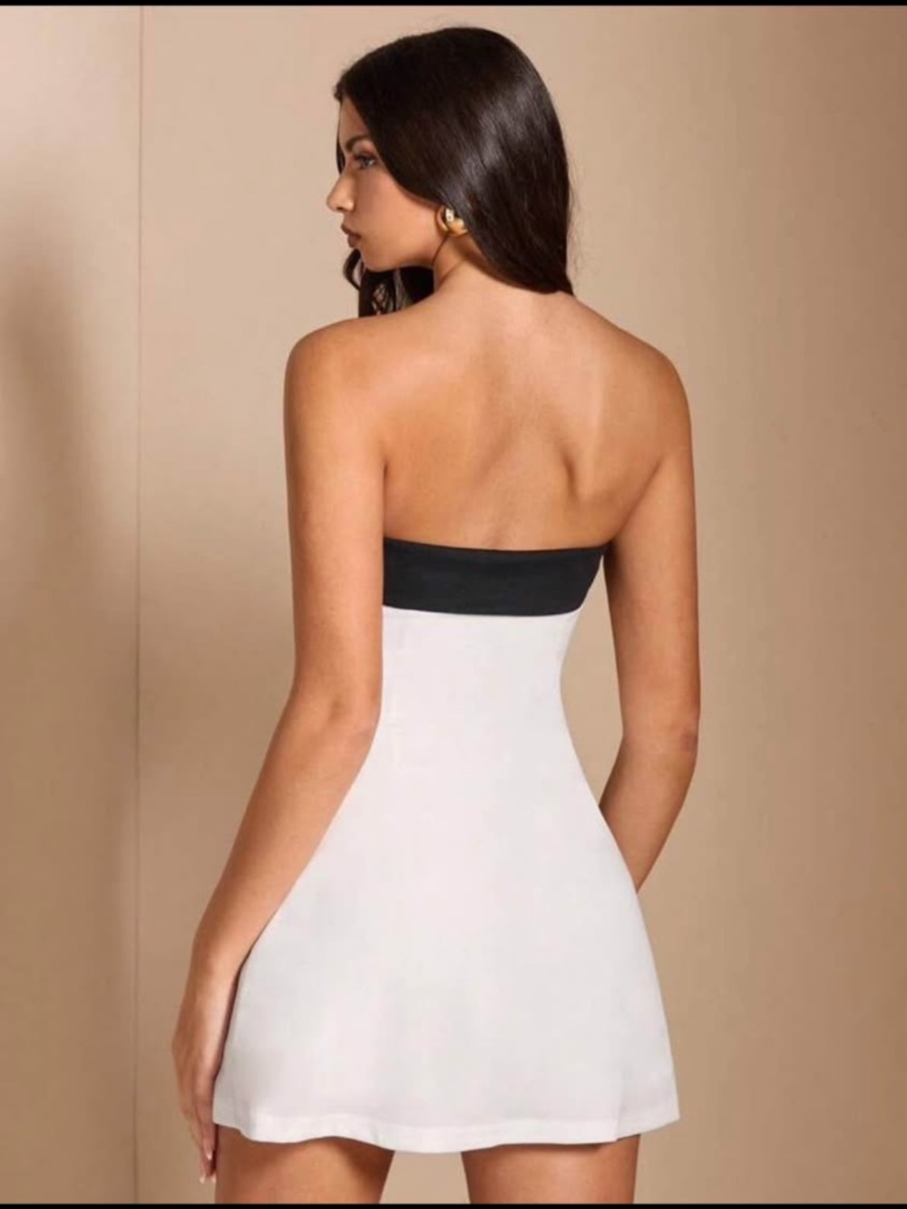 Strapless White Mini Dress with Black Band